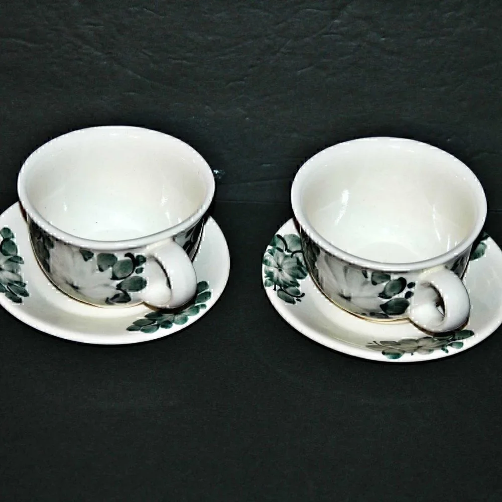 Vintage Polish Cups and Saucers Hand Made and Painted Floral Makers Stamp